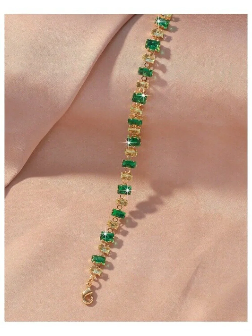 Light and dark green - Bracelet - Gold - CZs - 7-9